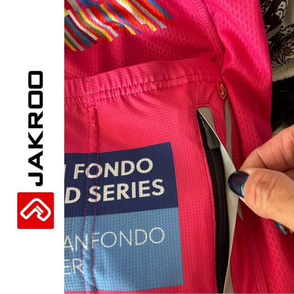 🛍️3/$40 Jakroo Cycling  Top Pink Multi Color Short Sleeve Full Zip Top Small - Picture 9 of 10